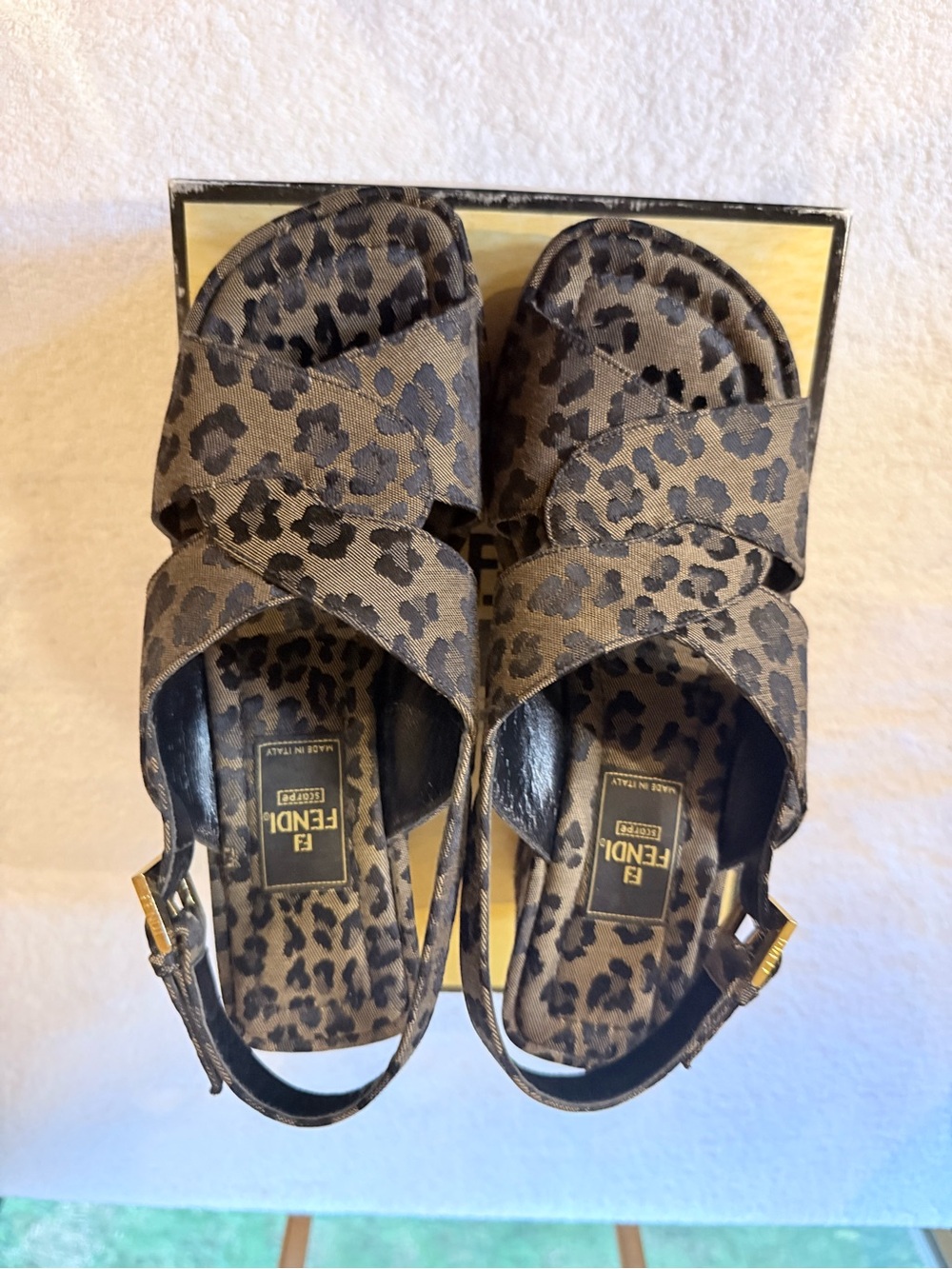 Fendi Leopard-Print Slingback Sandals - Brown/Black